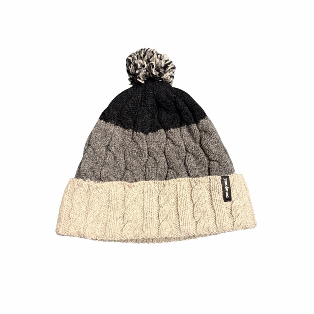 Patagonia Black and Gray Knit Beanie w/ Pom Pom